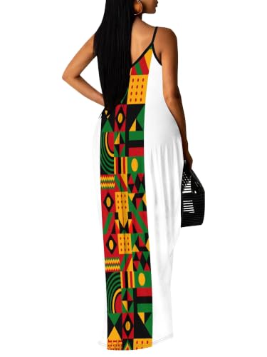 Image of Women's Summer Maxi Dress Spaghetti Strap Floral Boho Beach Long Sundress with Pockets