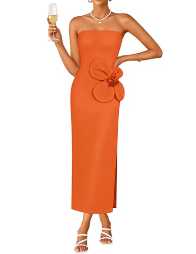 Image of ZESICA Womens Summer Cocktail Strapless Maxi Dress 2026 Formal Bodycon Backless Floral Tube Wedding Guest Party Long Dresses