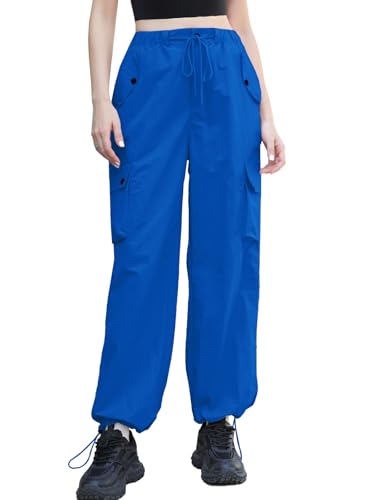 Image of Cromoncent Cargo Pants Girls & Women Parachute Pants Y2K Baggy Rave Clothes Waterproof with Pockets, 6 Years - 3XL