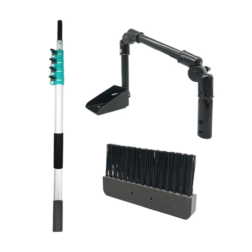 Gutter Clean Rake,Metal Rain Gutter Cleaning Tool,Multi-Angle Gutter Cleaning from The Ground,4-13.5FT Extension Pole High Reach Gutter Cleaning Tools with Brush.