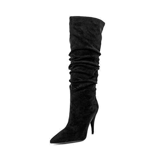 Cuissardes femmes à talons aiguilles de 10 cm plissées noir taille 38 EU