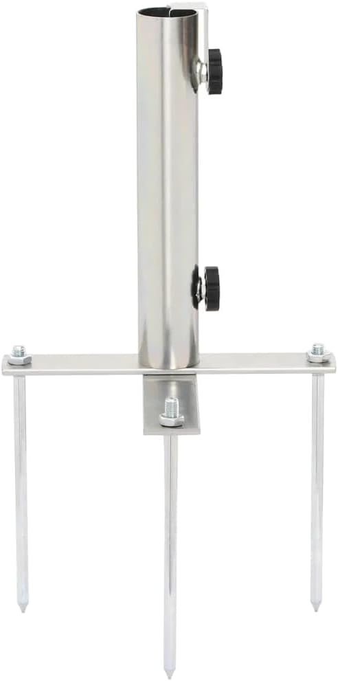 vidaXL Parasol Base-Stable Steel Umbrella Holder with Adjustable Tube and Ground Spikes for Outdoor/Garden/Patio Use, Silver