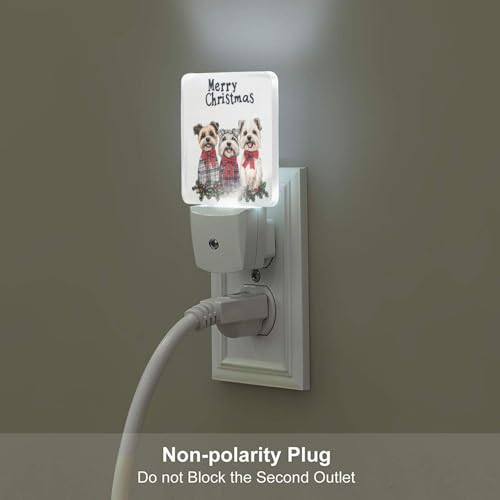 Image of Cute Christmas Dogs LED Plug-in Night Lamp 2 Piece Set, Auto Sensor Emergency Nightlights Set of 2 for Bedroom Bathroom Night Stairs