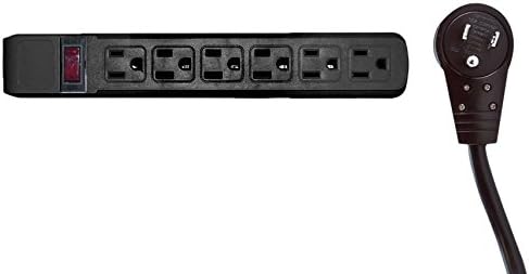 Protector de sobretensión, enchufe giratorio plano, 6 tomacorrientes, enchufes horizontales, plástico, cable de alimentación, 25 pies, color negro,