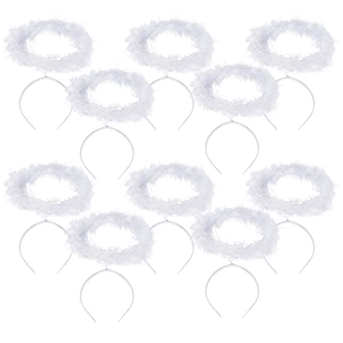mifengda 10 Pieces Angel Halo Headband Feather Angel Halo Headband Costume Halo Headbands for Halloween Party Christmas (White)