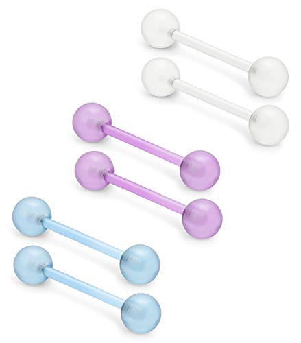 Ftovosyo 14G 16Mm Glow In Dark Flexible Acrylic Straight Tongue Nipple Ring Retainer Body Piercing Jewelry 6Pcs For Women Men Mix Color 1# #TOP2