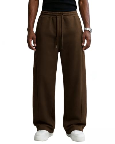 Image of Men's Baggy Sweatpants Cotton Fleece Wide Leg Lounge Sweat Pants Drawstring Waist Jogging Pants with Pockets