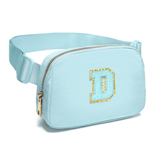 Image of Gitus Gifts for 8 9 10 11 12 Year Old Girls Belt Bag Fanny Pack Crossbody Bags with Initial Letter Patch Cute Stuff Birthday Gifts for Teen Girls Women Personalized Trend Stuff (Icing Blue-D)