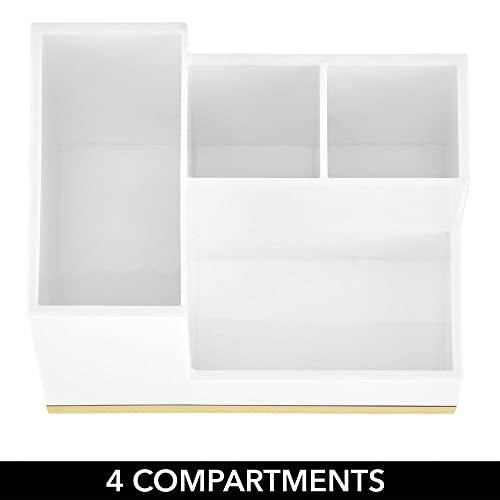 Mdesign Plated Toothbrush And Toothpaste Holder - Storage Organizer Stand With 4 Compartments For Bathroom Countertop - Holders For Electric Toothbrush, Toothpaste - Hyde Collection - White/Soft Brass #TOP1