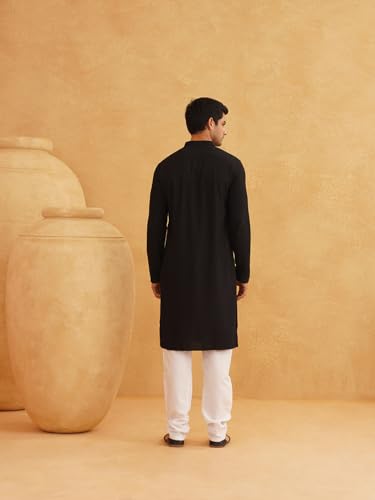 Image of SOJANYA (Since 1958 Men's Cotton Embroidered Thread Work Kurta With white churidar Pyjama