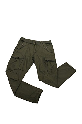 Slim Fit Twill Belted Cargo Pants-Olive 