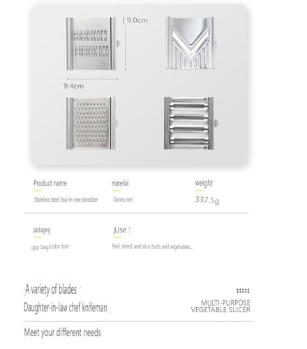 HongYuanShunDa 4 in 1 Vegetable Cutter with Cheese Grater, Carrot Grater, Cabbage Shredder, Cucumber Slicer - Stainless Steel Mandoline Slicer for Kitchen