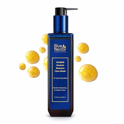 Image of Blue Nectar Gold Swaran Bhasam Face Wash for Glowing Skin | Ayurvedic Gentle Cleanser for Oily & Dry Skin | Daily Face Wash for Women & Men (10 Herbs, 200 ml)