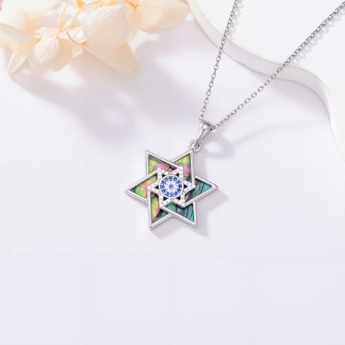 Abalone Star of David Necklace for Women 925 Sterling Silver Magen David Necklace Chai/Cross/Evil Eye Pendant Star of David Jewelry Christmas Gifts4