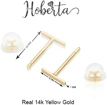 Hoberta Real 14K Solid Gold Tiny Line Bar Stud Earrings for Women & Mom - Hypoallergenic for Sensitive Ears, Small & Minimalist Jewelry for Valentine's Day Gifts - Image 2