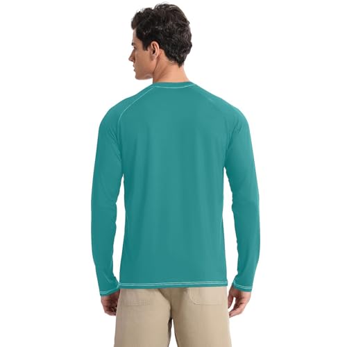 Teal Green Men's UPF 50+ Swim Shirts Quick Drying Comfort Mens Sun Protection Long Sleeve Hiking2