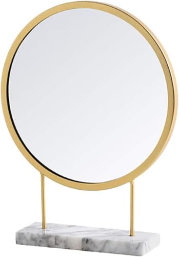 ZHZXBDGQ Espejo de tocador para decoración de maquillaje, espejo de mesa redondo vintage con marco de metal dorado, pequeño espejo de pie para oficina, dormitorio, baño, sala de estar