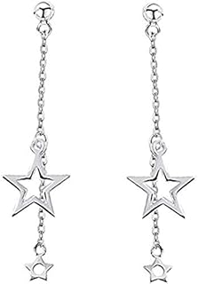 Dainty Lucky Star Dangle Stud Earrings S925 Sterling Silver for Women Girls Threader Tassel Chain Drop Dangling Charm Earring Hoops Hypoallergenic Chic Jewelry Xmas Gifts BFF