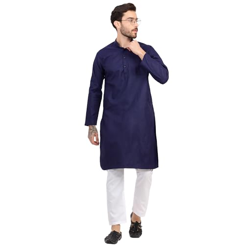 Image of Sadree Men's Cotton Blend Light Weight|Knee Length|Mandrin Collor|Relax comfert|Classic Style Kurta Pyjama Set