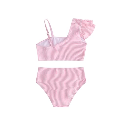 LIZENS Two Piece Girls Swimsuit, One Shoulder Ruffled Bikini Set with Adjustable Strap, Girls Bathing Suit for 2-12 Years2