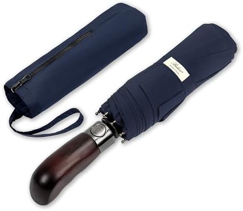 Balios Folding Umbrella Real Wood Handle Auto Open Close