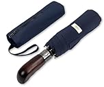 Balios Folding Umbrella Wood Handle Auto Open Close Vented Canopy Dark Navy