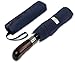 Balios Prestige Travel Umbrella, Real Wood Handle, Auto Open & Close, Vented Windproof Double Canopy, Designed in UK (Dark Navy with Real Wood Handle)