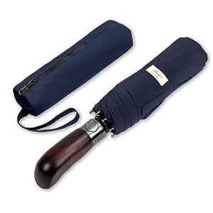Balios Travel Folding Umbrella with Real Wood Handle Auto Open Close Vented Windproof Canopy – Designed in UK
