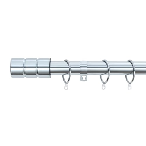 A.Unique Home Plain Barrel Metal Extendable Curtain Pole with Rings and Fittings, In a Variety of Colours and Sizes (25/28mm) (Nickel, 120cm - 220cm, 47" to 87" Approx)
