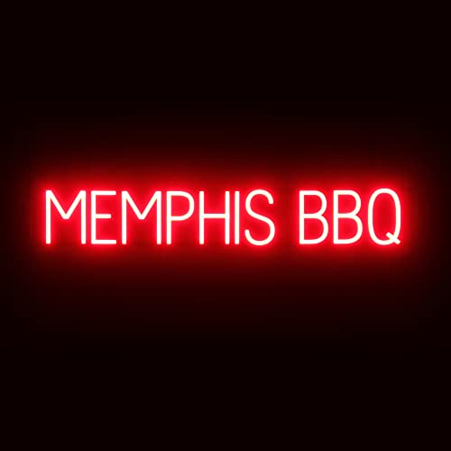 Image of SpellBrite LED Neon MEMPHIS BBQ Sign for Business - Red, 40 inch x 6 inch | Ultra-Bright Click-Together Signage for Restaurants, with Visibility from 500 Feet - 8 Animations, 6 Brightness Levels