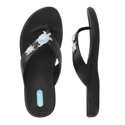 Oka-B Women's Elle Theresa Flip Flop,Licorice with Sea Turtle Charms, Small, Size 5-6 M