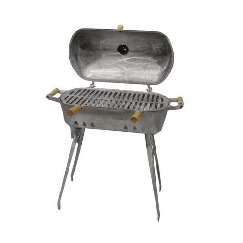 Churrasqueira a Carvão Portátil de Alumínio com Tampa e Pés Desmontáveis, Estilo Bafo