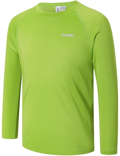 Ewbob Boys UPF 50+ Swim Shirt Long Sleeve Kids SPF UV Sun Protection Rash Guard Quick Dry Water Beach Surf Swim Shirts for 3-14Y（C20-Grass Green-11-12Y）