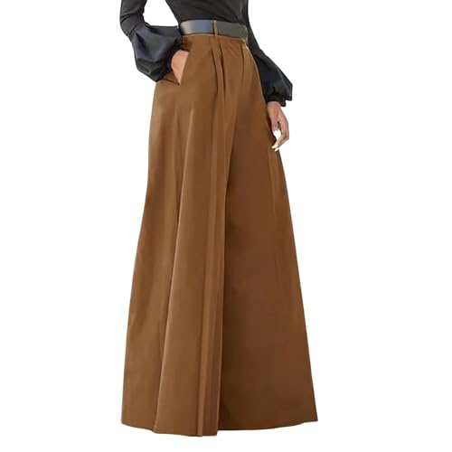 Women High Waist Palazzo Pants 2025 Summer Casual Wide Leg Pants Baggy Lightweight Pockets Lounge Beach Flowy Slacks Coffee XXL