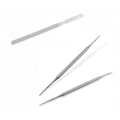 KUKUPOW Limas de Uñas Profesionales 3 Piezas, Herramientas de Manicura para Pedicura, Larga de Acero para Onicomicosis Uñas Encarnadas Levantador Cutícula Pusher Cortador Recortadora