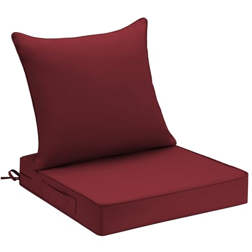 Image of UNIKOME 24 inchx24 inchx4 inch Outdoor Chair Cushions Set - Waterproof Patio Cushions for Outdoor Furniture with Removable Cover, Ties & Handle, Deep Seat Patio Cushions for Sofa Couch - Burgundy