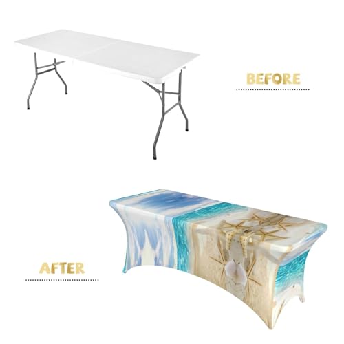 Nappe extensible élasthanne 1,8m imprimé océan lavable pour banquet - 5