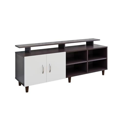 Image of VIKI Modern TV Unit for Living Room | Engineered Wood TV Cabinet with 2 Door Storage, 2 Open Shelves & Extension, Entertainment Unit, 140W x 48H x 40D cm | DIY | 1 Year Warranty (Wenge & White)