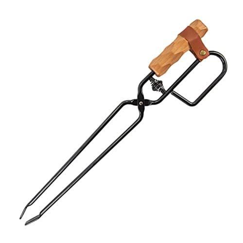 ibasenice Bbq Charcoal Clip Grill Charcoal Grill Tools Camping Accessories Portable Fire Tongs Fireplace Tong with Handle Fire Tongs for Outdoor Bbq Fireplace Tong Leather Buckle Pu Leather