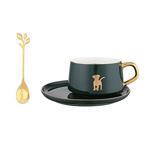 MDZF SWEET HOME Ceramic Mug for Office and Home Coffee Cup Set with Saucer and Spoon 7.6 Oz