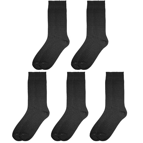 Falari Men Dress Socks 5-Pack Plain Rib Black Dress Socks Cotton Crew Socks Size 10-13, Black, 10-13, Black, 10-13