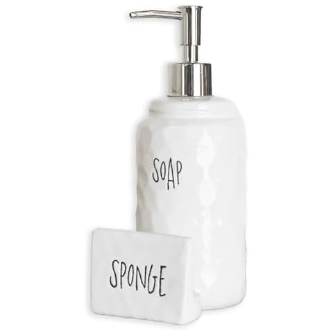 100 North Soap Dispenser Sponge Holder, White 8.27 x 4.33 Inches Ceramic Countertop Set Cover
