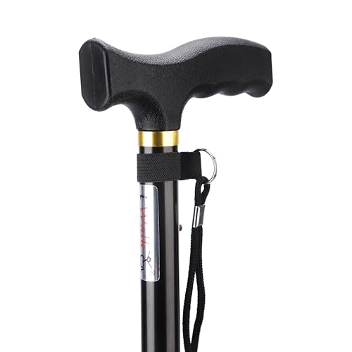 Image of iWalk Foldable Walking Stick for Old People, Adult Men /Women, Patients & Physically Challenged with Adjustable Height Strong Aluminium Body (Black).