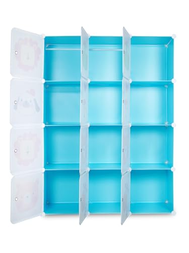 Image of Mevigo Foldable Plastic Wardrobe for Clothes - 12- Door Baby Cupboard for Clothes Storage, Wardrobe for Kids, Plastic Almirah, Collapsible Wardrobe for Kids Livingroom & Home (Blue-KTC3, 12- Door)