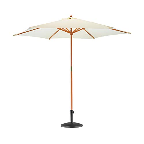 Harbour Housewares Cream 2.7m Wooden Garden Sun Parasol with Black Concrete Base - Pully Operated, Hardwood Pole Canvas Umbrella