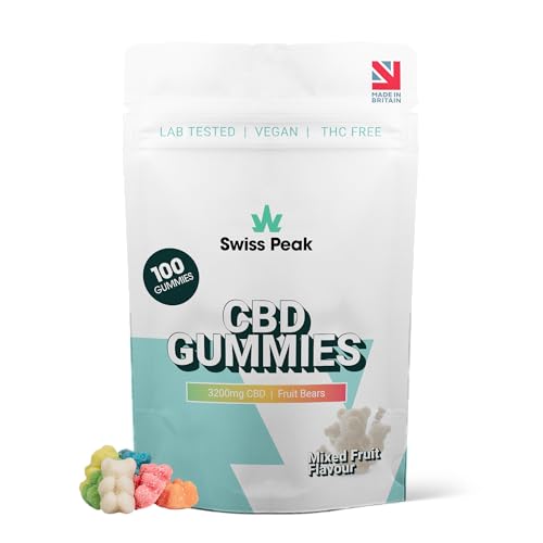 Swiss Peak CBD Gummy Bears (100 Gummies). 3200mg Total High Strength CBD Edibles. Vegan THC-Free Great Taste. Best Value