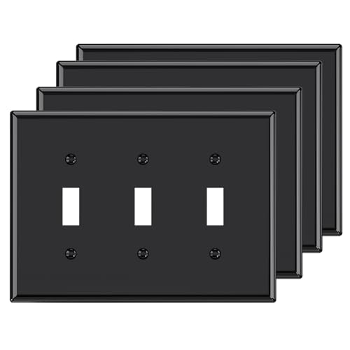 AIDA 3-Gang Midsize Toggle Light Switch Cover Plate, Glossy Black, 4-Pack Unbreakable Thermoplastic Switch Covers Wall Plate, UL Listed, 4.53"H x 6.39"L
