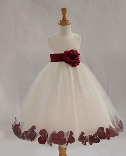 Wedding Pageant Flower Petals Girl Ivory Dress with Bow Tie Sash 302a3