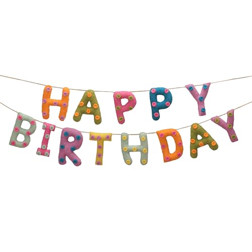 Image of Folkulture Happy Birthday Garland | 72 Inches Outdoor Wool Felt Ball Garlands | Party Garland for Wall Decor | Easy to Hang Happy Birthday Banner for Boho Decor | Garlands for Party Decor