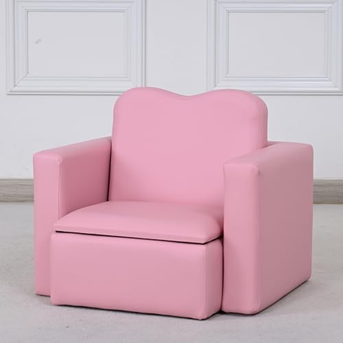 IKIFLY キッズ ソファ 子供用ソファーテーブル セット選べるカラー 肘掛けがテーブルになるソファ 組立不要 多機能 一人掛け 子ども用 チェア キッズルーム 子供部屋 リビング (ピンク)